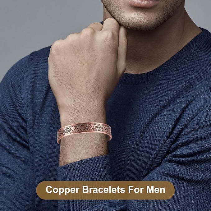 Copper Bracelet for Men 99.9% Pure Copper Magnetic Bangle with 6pcs 3500 Gauss Magnets, Copper Magnetic Bracelet for Men