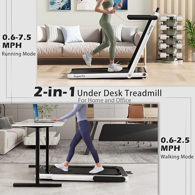 Goplus 2 in 1 Folding Treadmill, 2.25HP Superfit Under Desk Electric Treadmill, Installation-Free with Remote Control, APP Control and LED Display, Walking Jogging for Home Office