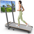 Folding Walking Pad with 15% Incline/RGB Light/Dual Screen Display, 3.5HP Treadmills for Home, Portable Walking Pad Treadmill with Handle Bar and 4 Adjustable Incline, 350lbs Capacity, Smart App