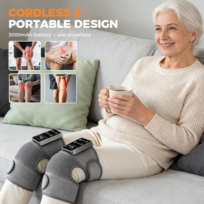 YAZHI Cordless Knee Massager for Pain Relief – Electric Heated Knee Brace, 5 Heat Levels & 3 Massage Modes, Gifts for Men and Women 2pack