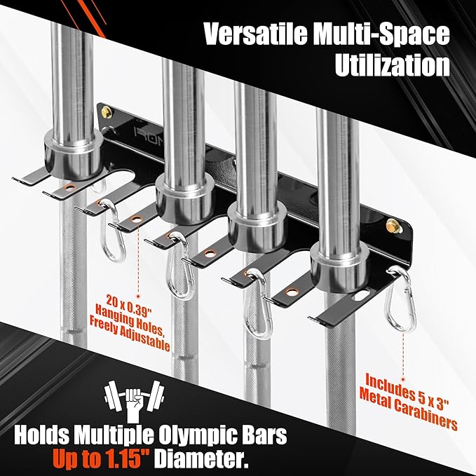 Wall-Mounted Gym Organizer, Resistance Band Storage Rack, Barbell Holder Wall Mount, Dumbbell Storage, Home Gym Accessories Holder