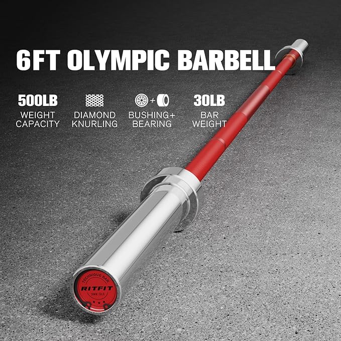 RITFIT Olympic Barbell 4ft/6ft - 2 Inch Weight Bar for Strength Training, Weightlifting, Squat, Deadlift, Bench Press, Curl, Overhead Press - 350lbs/500lbs Capacity