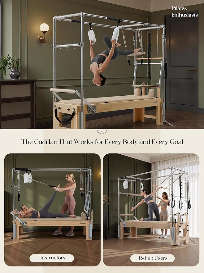Pilates Reformer Machine, Quick-Assembly Studio Grade Pilates Equipment for Gym and Home, Oak Wood Pilates Reformer with Reformer Accessories