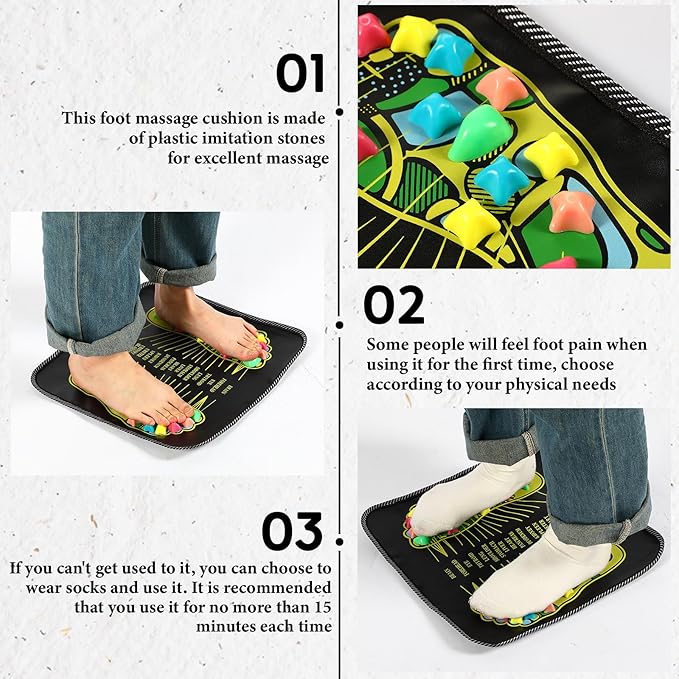 TrelaCo Foot Massage Mat Reflexology Walk Stone Road Foot Massage Acupoint Mat for Acupressure Relaxes for Long Sitting Elderly Students and Office Workers (13.78 x 13.78 Inches)