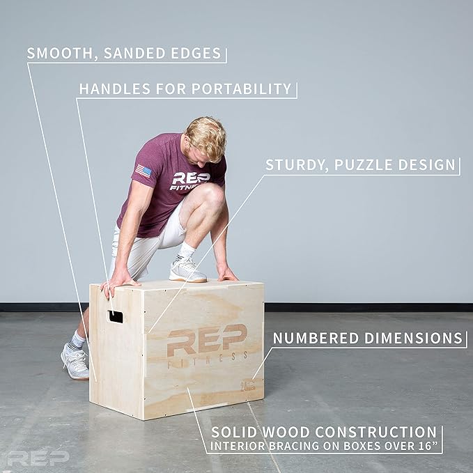 Rep Plyometric Wood Jump Box | CrossFit & Strength Training | 12 to 30" Range of Wooden Step Platforms | Gym & Sports Workouts | Fitness, Exercise, Physical Therapy Equipment | Pro Conditioning Tool