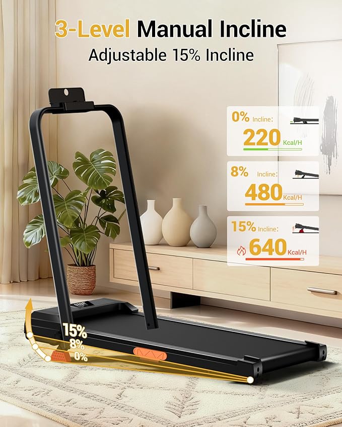 Walking Pad Treadmill with 15% Incline 2.5HP Foldable Under Desk Walking Pad for Home and Offce 300LBS Weight Capacity 0.6-6.2MPH Compact Treadmill with Remote Control