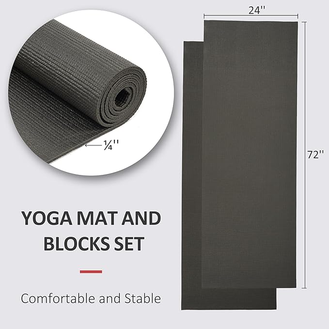 Signature Fitness All Purpose 0.25 Inch Thick High Density No Tear Exercise Yoga Mat with Strap & Lightweight Features for Indoor & Outdoor Use, Black