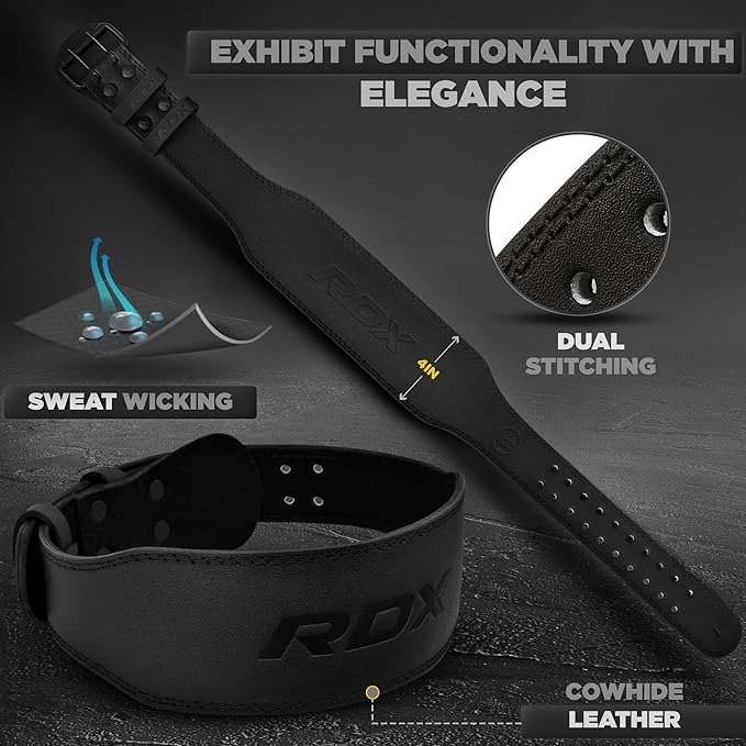 RDX Weight Lifting Belt Gym Fitness, Cowhide Leather, 4” 6” Padded Lumbar Back Support, 10 Adjustable Holes, Weightlifting Powerlifting Bodybuilding Deadlift Squat Workout Strength Training, Men Women