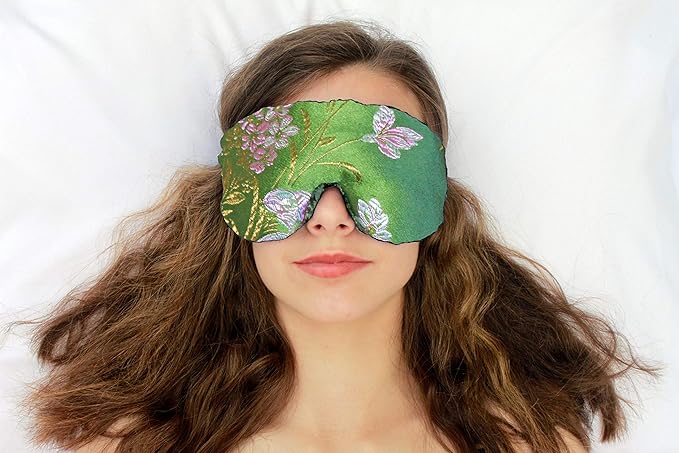 Handmade Opulence Yoga Eye Pillow - Weighted Flaxseed Fill, Lavender Aromatherapy, Satin & Velvet, Adjustable Strap - Ideal for Meditation & Restful Sleep - Spring Green - TEMFL-SG