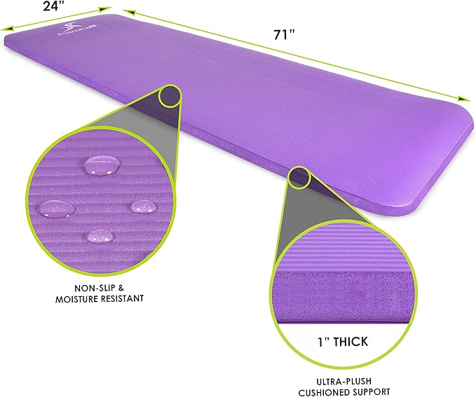 ProsourceFit Extra Thick Yoga and Pilates Mat ½” (13mm) or 1" (25mm), 71-inch Long High Density Exercise Mat with Comfort Foam and Carrying Strap