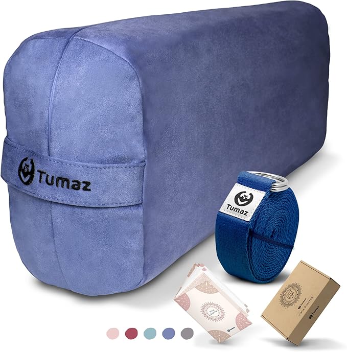 Tumaz Yoga Bolster Set - Rectangular Bolster Pillow for Restorative Yoga, Soft Meditation Pillow with Carry Handle and 8-Feet Strap, Machine Washable Cover