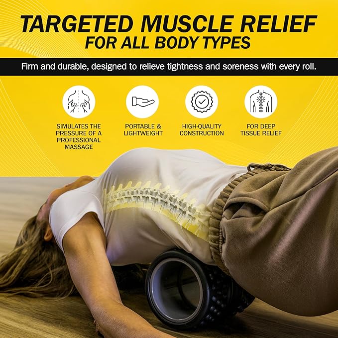 Rolflex SpineAline Back Roller – Muscle Rollers Deep Tissue Spine Alignment Tool – Ergonomic Spine, Neck and Back Massage Rollers – Durable & Portable Massage Roller – Supports Up to 300 lbs – Black