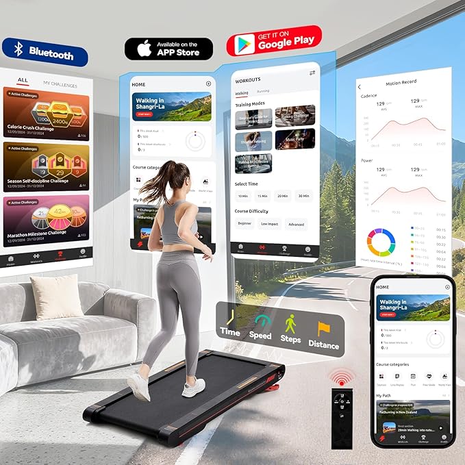 Sperax Walking Treadmill Pad with APP, 3 in 1 Under Desk Treadmill, 400W Low Noise Walking Vibration Pad with Remote Control,Portable Treadmills for Home Office