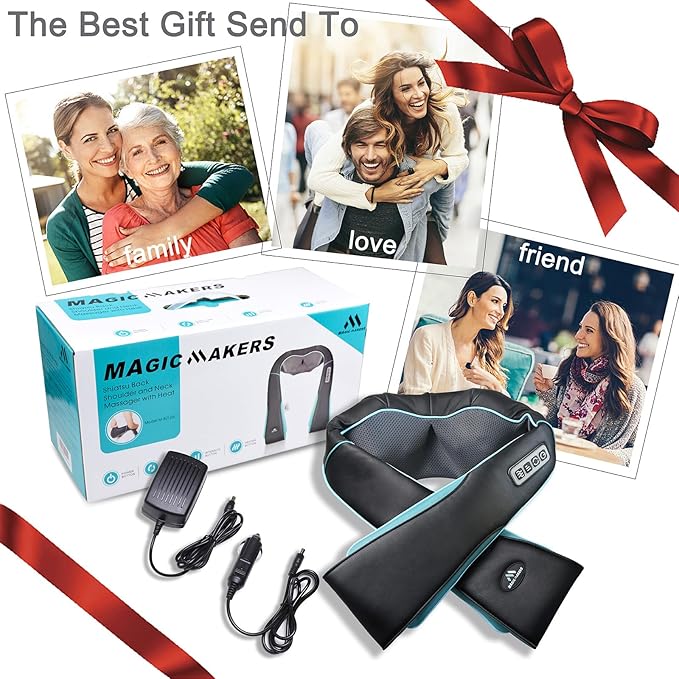 MagicMakers Shiatsu Neck Massager with Heat for Pain Relief Deep Tissue – Mothers Day Gifts for Mom, Women, Her | Ideal for Men, Dad & Him– Amazing Back & Shoulder Relief from Daughter or Son