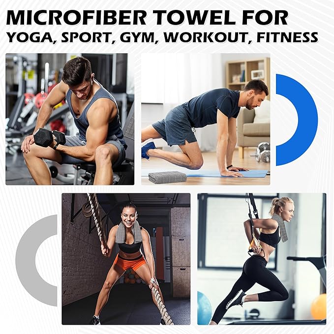 HOMERHYME Microfiber Gym Towels, 3 Pack Grey Sweat Towels, 16 x 27 Inch Quick Dry Hand Towels, Absorbent Yoga Towels for Home Gym Bag, Beach Travel Sport Towel, Workout Equipment for Men & Women