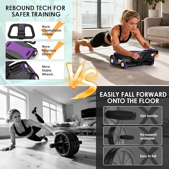 FIAMERMOR 2025 AB Roller Wheel - 4 wheel elbow support abdominal wheel automatic rebound abdominal fat burning weight loss core training equipment home/gym