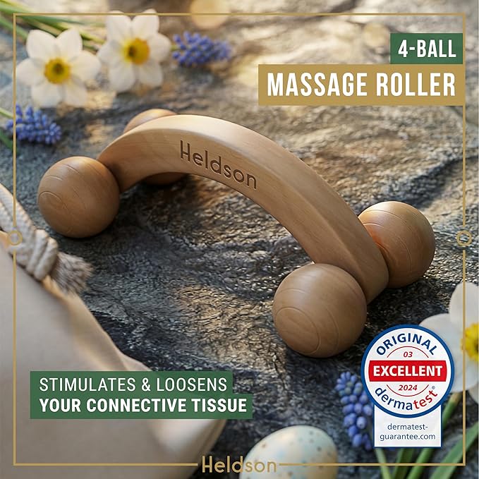 HELDSON® Wooden Therapy Massage Tools [6 Pieces] - Wood Rollers for Body Sculpting - Lymphatic Drainage Massager - Cellulite Tool - Maderoterapia Kit - Back Rolling Stick - Wellness Gifts Women, Men