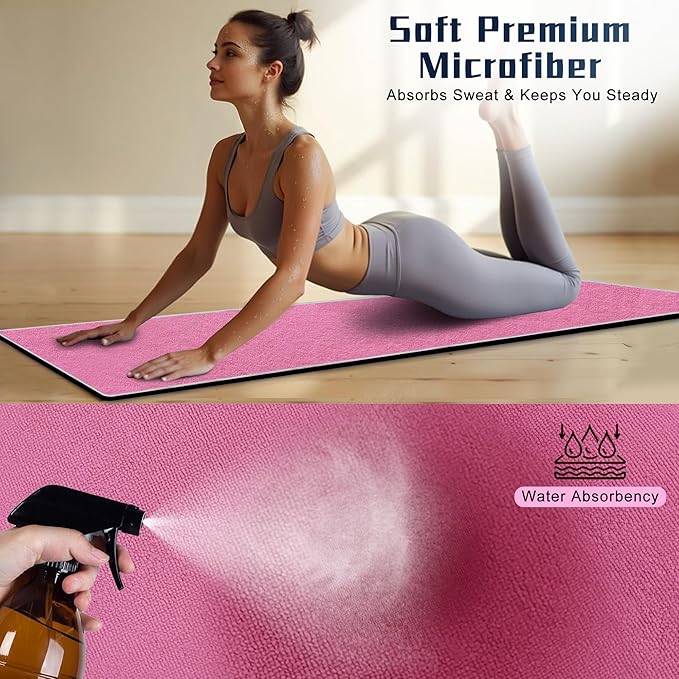 Hot Yoga Towel Non-Slip,Thick & Soft Yoga Mat Towel, Sweat Absorbent, with Grip Dot, 72" x 26", Yoga Towel for Hot Yoga, Pilates, Fitness and Gym Workouts, Light Pink
