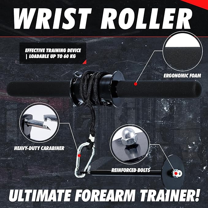 Wrist Roller & Forearm Strengthener, Forearm Exerciser Trainer for Men, Wrist and Grip Strengthener, Up to 130 LBS Load, Non-Slip Grip, 25mm/50mm Load Compatible Fore Arm Strength Trainer
