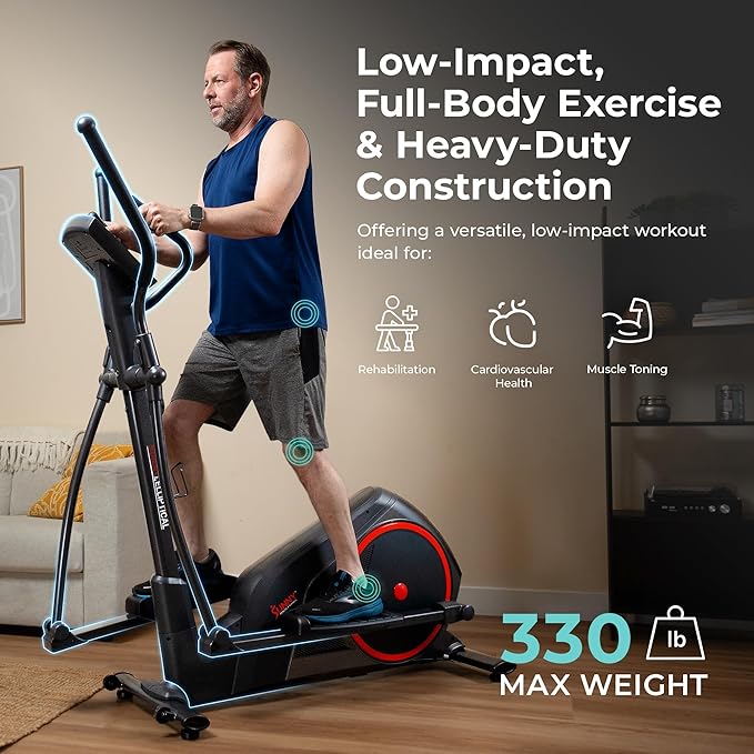 Sunny Health & Fitness Elliptical Machine with Extended Stride, Ultra Quiet 300 lbs Capacity Cross Training Cardio Fully Body Exercise for Home, Sunny Fit App Access, Optional 12" or 16" Stride Length