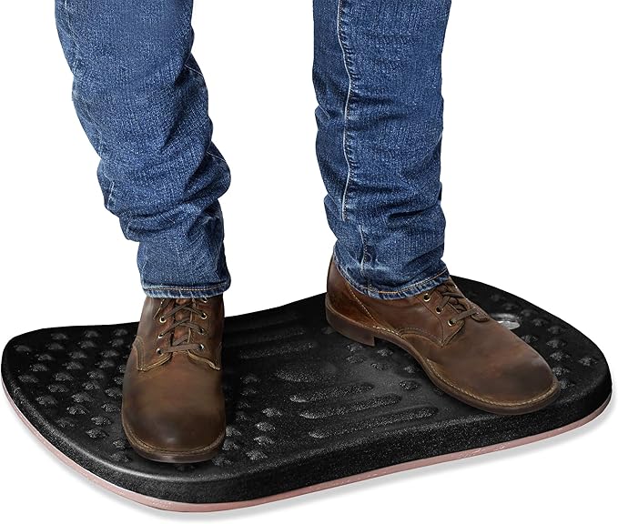 Seville Classics airLIFT Premium Anti Fatigue Wooden Balance Wobble Board Mat w/Massage Points, for Office Standing Desk, Home, Exercise, Therapy, Sports Training, Black, 20"W x 14"D