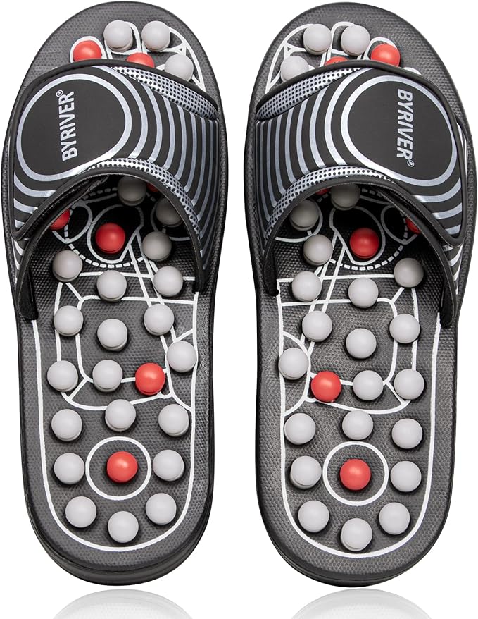 BYRIVER Plantar Fasciitis Relief Foot Massager Slippers Sandals Shoes for Men Women, Foot Care Relaxation Wellness Gifts for Mom Dad, Stress Relief, Tense Muscle Relaxer (02M)