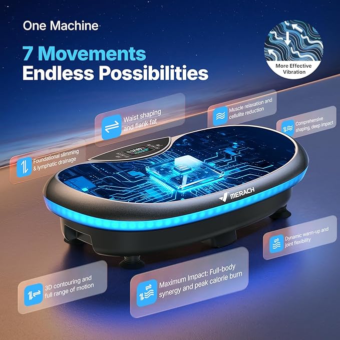MERACH Vibration Plate Exercise Machine, 4D Whole Body Workout Vibrating Platform for Lymphatic Drainage Weight Loss Muscle Activation, Home Fitness Equipment with Bluetooth Light Pull Cord