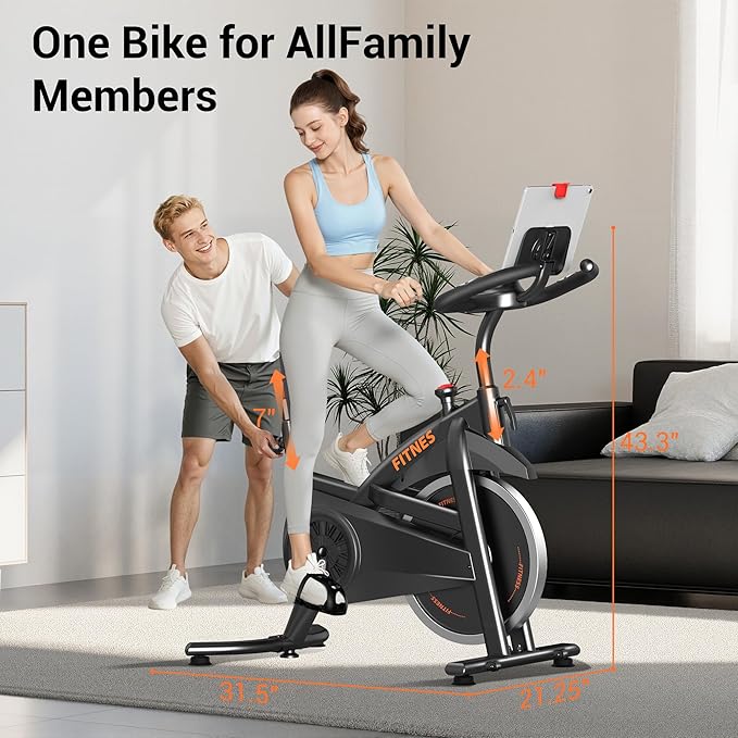 UMAY Exercise Bike, Silent Belt Drive Stationary Exercise Bike for Home with 300 LBS Capacity, Low Noise Indoor Cycling Bike with Tablet & Bottle Holder
