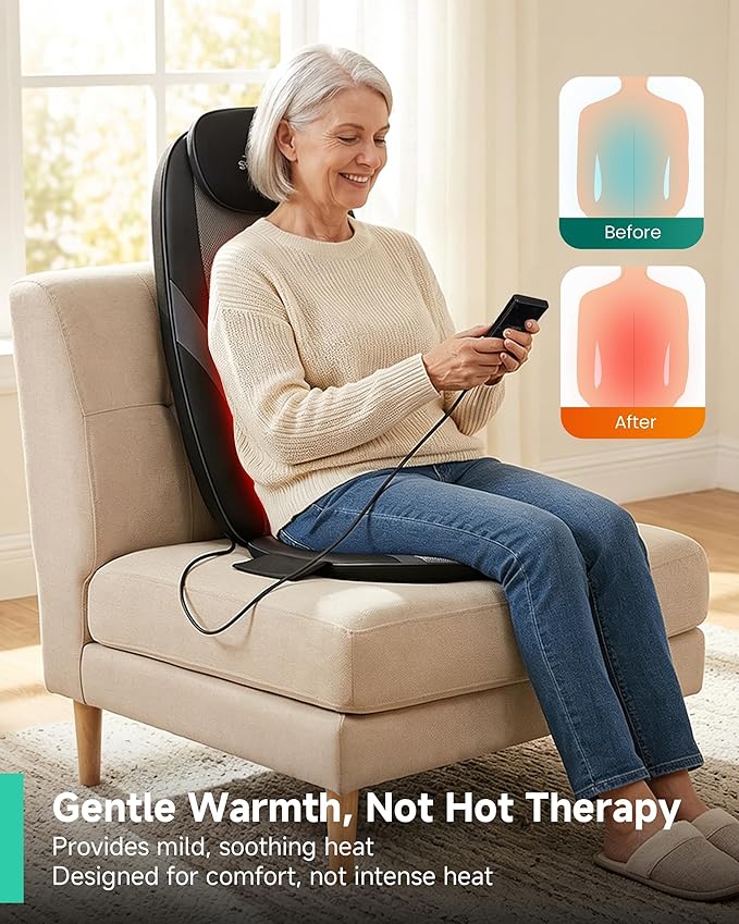 Snailax Shiatsu Back Massager with Heat Massage Chair Pad Kneading Back Massager for Pain Relief Deep Tissue Chair Massage Pad for Office Home