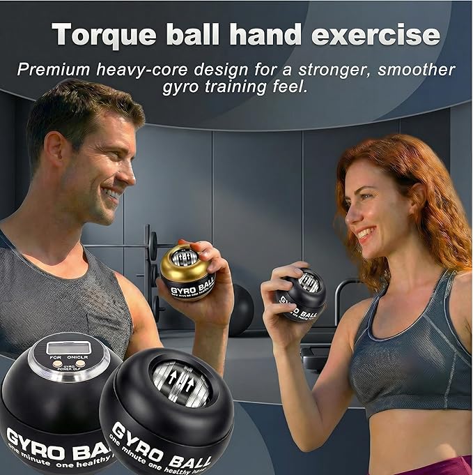 Torque Ball Hand Exerciser with Counter, 2026 Upgraded Metal Wrist Power Gyro Ball, Forearm Strengthener for Grip Strength, Gyroscopic Ball for Athletes, Gamers, Office Stress Relief