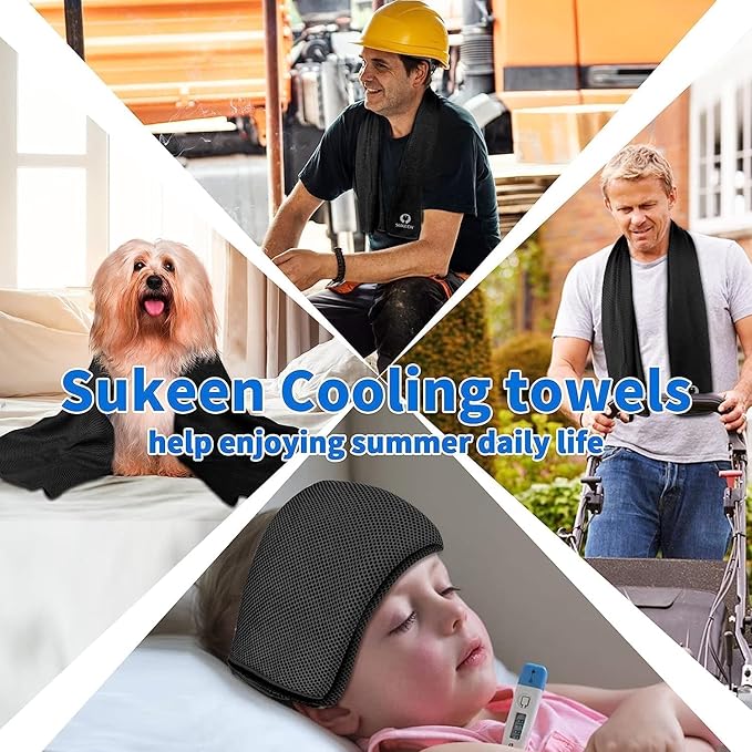 Sukeen 4Pack Cooling Towel (40"x12") for Neck and Face, Soft & Breathable Chilly Sports Towel, Quick-Drying Sweat Absorbing Cooling Neck Wraps Cooling for Yoga, Sport, Running, Workout