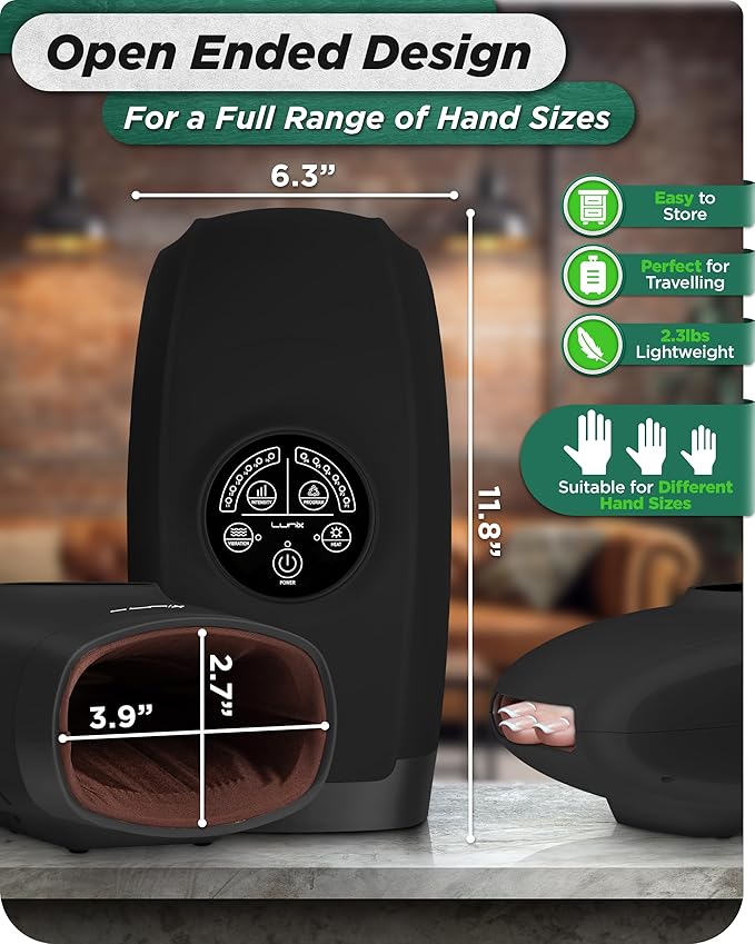 Lunix LX3 FSA Carpal Tunnel & Wrist Pain Relief Device, Heated Air Compression Hand Massager Machine for Arthritis & Finger Numbness, Cordless, Charcoal Black