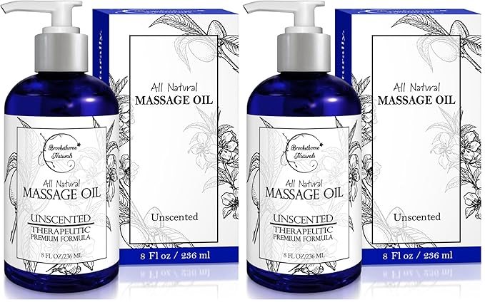 Unscented Massage Oil for Massage Therapy – 100% Natural Body Oil with Sweet Almond, Grapeseed & Jojoba for Premium Glide – Pure Carrier Blend for Aromatherapy – Brookethorne Naturals (Pack of 2)