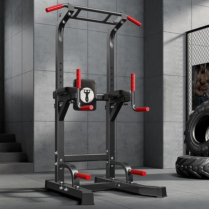 sogesfurniture Power Tower Dip Stands Assistive Trainer for Home Gym - 10-Level Height Adjustable Multi-functional Pull Up Bar, Dual Training Stands for Dip Push Up & Core Workout, Heavy Duty Steel Frame
