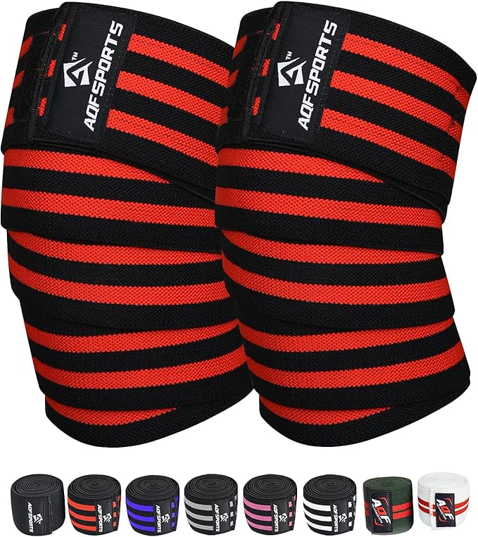 AQF Knee Wraps Weight Lifting Bandage - IPL and USPA Approved Gym Knee Support - Heavy Duty 78” Elasticated Support Straps Guard Powerlifting, Squatting (Pair)