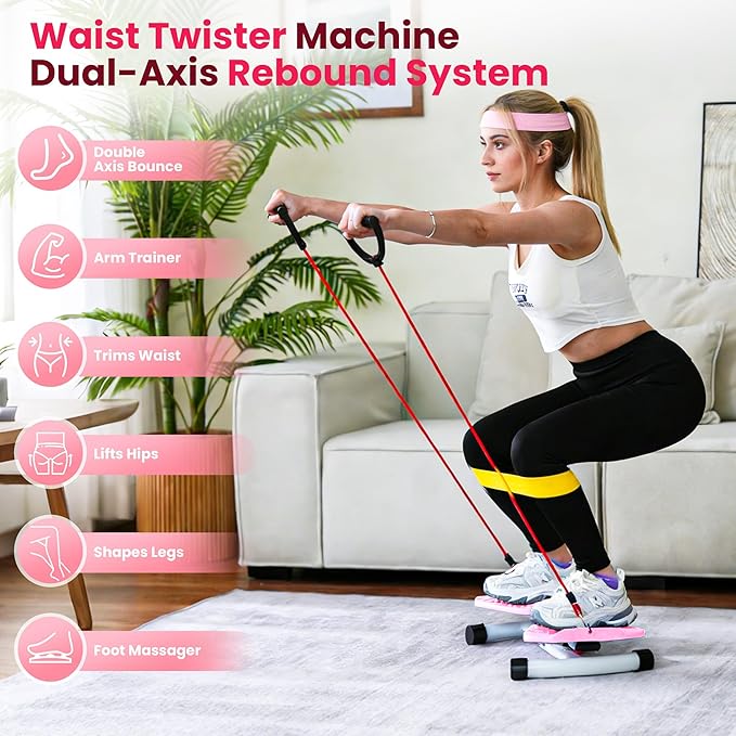 Waist Twister Machine Exercise with Digital Counter for Men and Women - Adjustable ab Twister Board for Stomach Workout - 300LB Capacity, 20dB Ultra-Quiet Noiseless Board with Extra Accessories