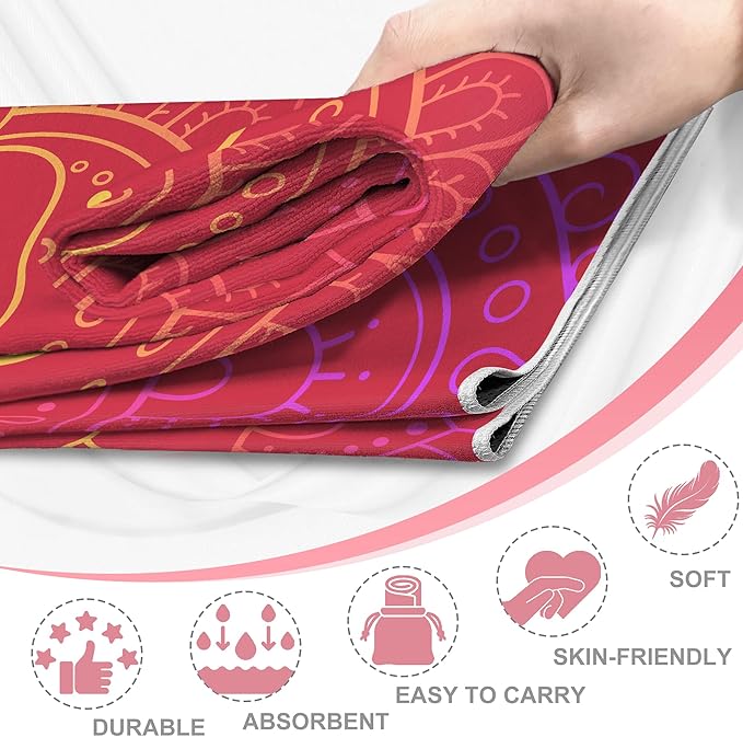 Yoga Towel,Absorbent Yoga Mat Towel for Hot Yoga Non Slip,Stylish Prints,Ideal for Workouts,Hot Yoga,Bikram,Pilates Equipment,72 x 27 in,Red Flowers