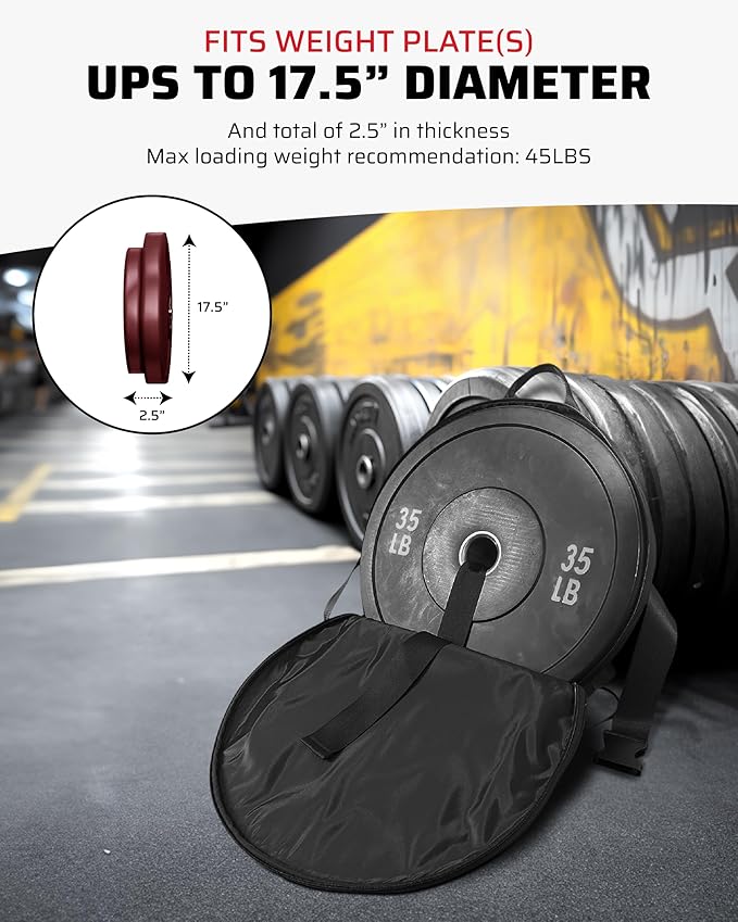 Weighted Backpack for Gym Weight Plate - for Pushups, Calf Raises, Squats, Wear on Back or Front, Fits Up to 17.5” Diameter, 2.5” Thick Plate, Padded Straps & Secure Buckles - For Home & Gym