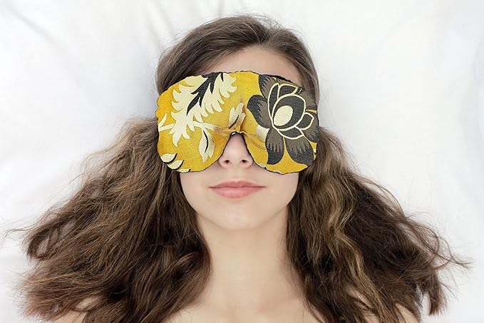 Handmade Weighted Sleep Eye Mask Yoga Pillow - Flax Seed Fill - Unscented - Golden Botanic - TEMF-GB