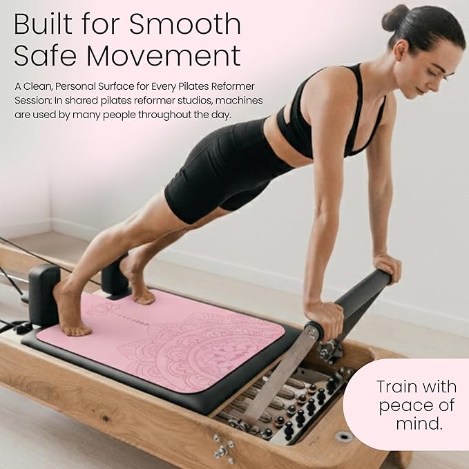 Pilates Reformer Mat Non Slip – Washable Reformer Mat Cover with Grip Socks & Mesh Bag, Sweat Absorbing Pilates Reformer Towel for Studio & Home Use