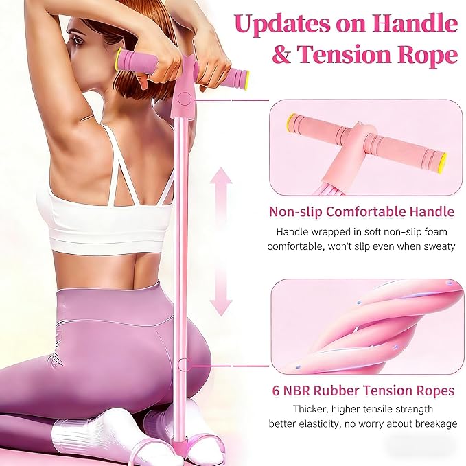 Pedal Resistance Bands with Handles, Upgrade 6-Tubes Manual Tension Training Pedal, Natural Rubber Foot Pedal Resistance Bands, Light Weight Fitness Equipment for Yoga, Pilates, Gym & Abs Training