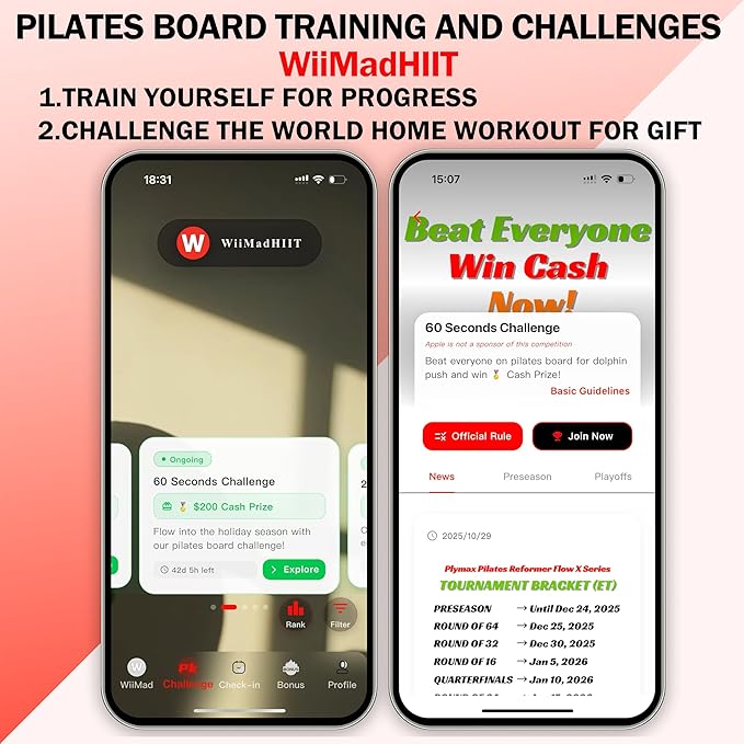 Pilates Board - Mini Pilates Reformer, Portable Pilates Reformer Board for Home Workout, Foldable Multifunctional Pilates Slider Board with with App Counter Included