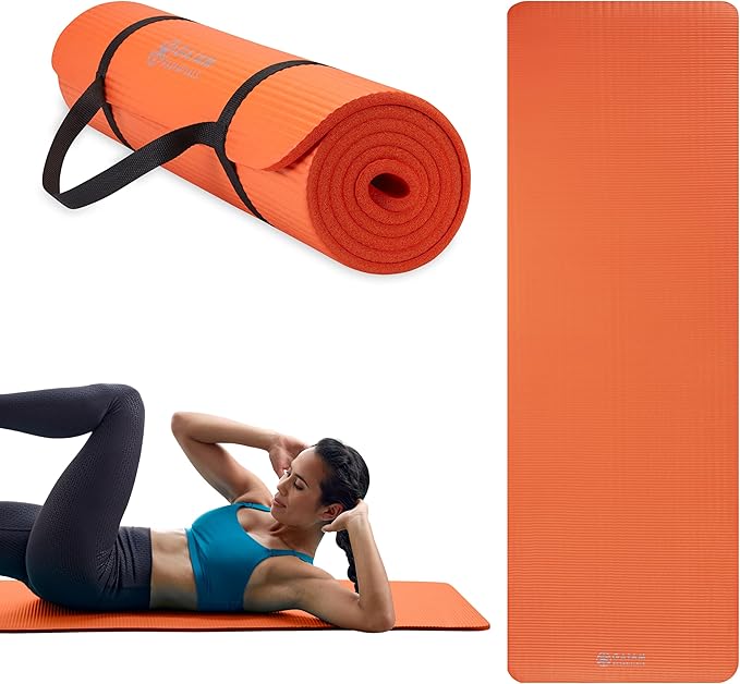 Gaiam Yoga Mat, Pilates & Exercise Mat, Thick 2/5" (10mm) Workout Mat with Easy-Cinch Carrying Strap for Home & Gym Workouts