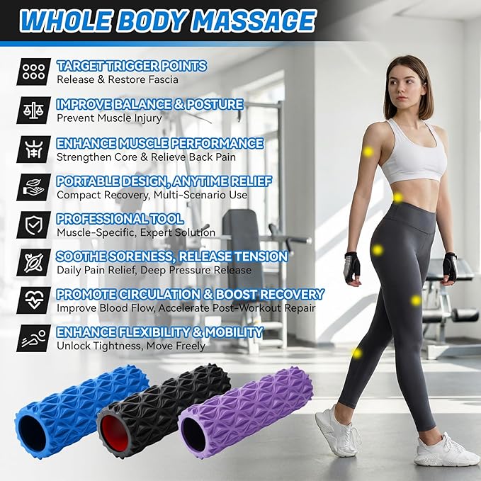 Foam Roller for Deep Tissue Massager, 15" High Density Diamond-Shaped Texture, Myofascial Release, Deep Tissue Muscle Massage Trigger Point Release Back Roller for Fitness (Black)