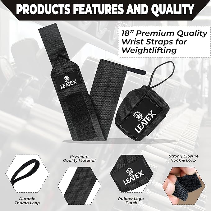 Weight Lifting Wrist Wraps 18" Wrist Support with Heavy Duty Thumb Loop - Best Gym Wrist Wraps for Powerlifting Competition, Strength Training, Bodybuilding - for Men & Women