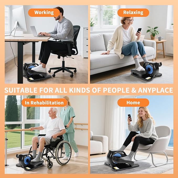 Under Desk Elliptical Machine, Leg Exerciser as Seen on TV for Seniors with 12 Speeds and 12 Modes, Portable Seated Pedal Trainer, Remote Control Elliptical Exerciser for Home Office