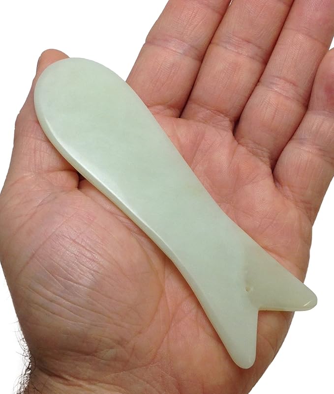 Jade Stone Fish Gua Sha & 8oz Massage Cream Kit by Jadience: Myofascial Therapy Tool | Muscle Joint Topical Analgesic | Natural Tension Relaxer for Body Relief & Skin Conditions