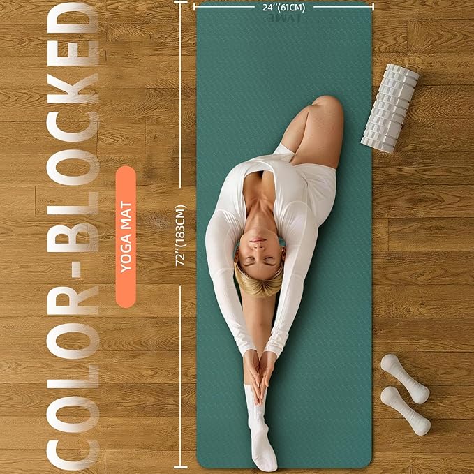 Yoga Mat Non Slip, Anti-Tear 1/4 Thick TPE Yoga Mats for Women and Men, 72"x24" Exercise & Fitness Mat with Carrying Strap, Workout Mats for Yoga, Pilates and Floor Exercise