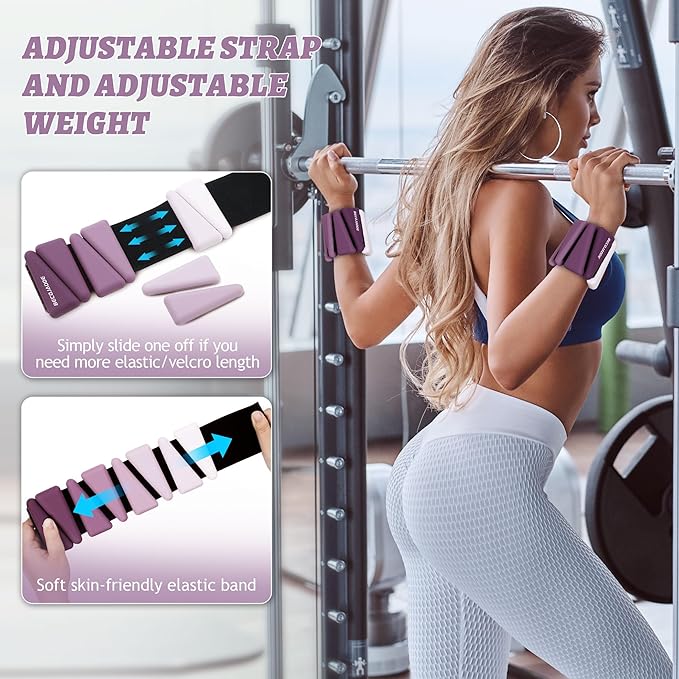 Ankle Weights for Women Wrist Weights Set of 2 (1 lb/2 lb Each) Adjustable Arm Leg Weight for Womens Men Suitable for Walking Swimming Running Pilates Yoga Gym