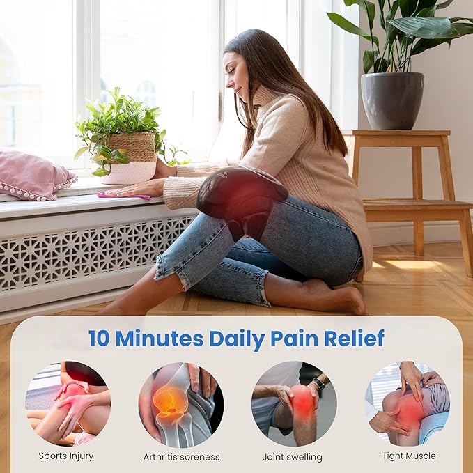Knee Massager with Heat - [2025 Upgraded Version] Heating and Vibrating Pain Relief Knee Massager for Arthritis, Stretched Ligament, Joints and Muscles Injuries